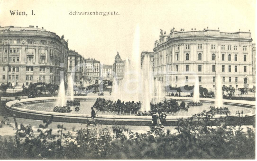 Cartolina originale da collezione 1915 ca WIEN O Veduta della SCHWARZENBERGPLATZ Cartolina animata FP NV 1