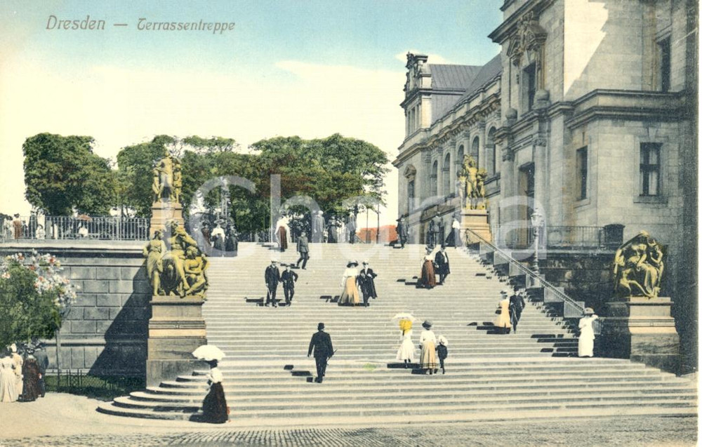 Cartolina originale da collezione 1910 ca DRESDEN D Salita alla TERRASSENTREPPE Cartolina animata FP NV 1