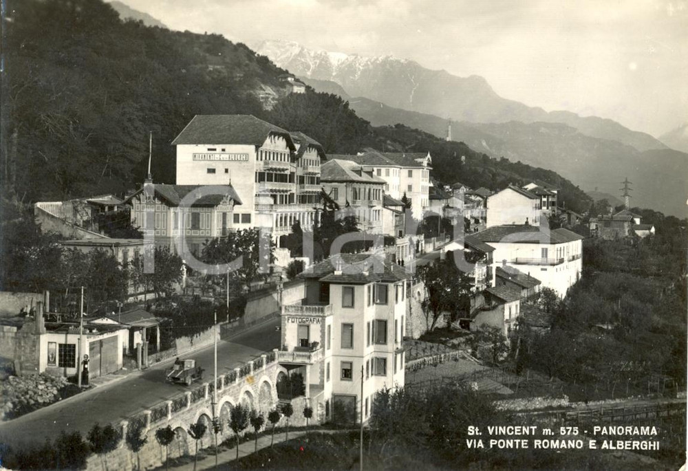 Cartolina originale da collezione 1949 SAINT VINCENT AO Via Ponte Romano  ALBERGO MIRAMONTI Cartolina animata 1