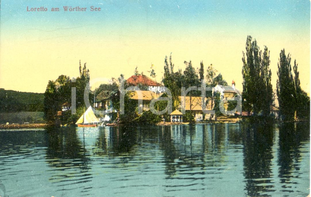 Cartolina originale da collezione 1912 LORETTO AM WORTHERSEE O Panorama dal lago Cartolina postale FP NV 1