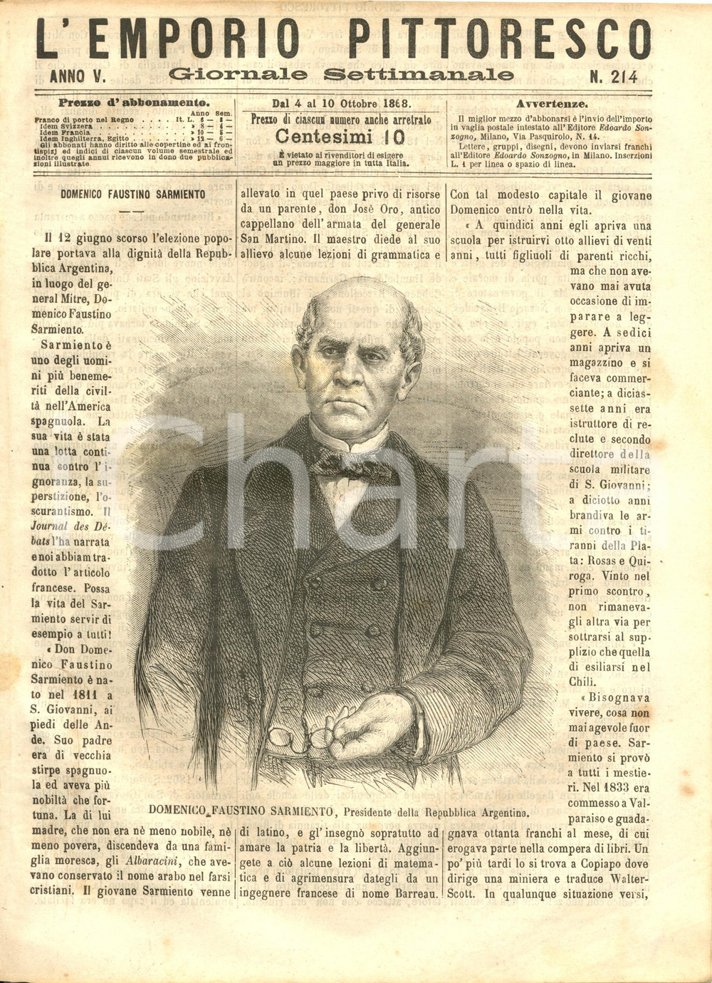 Giornale, rivista storica 1868 L EMPORIO PITTORESCO Museo archeologico PALAZZO DI BRERA Rivista ILLUSTRATA 1