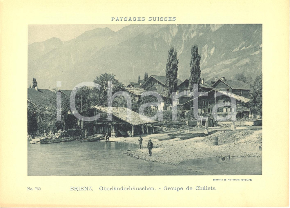 Cartolina originale da collezione 1940 ca BRIENZ CH Paysage suisse  Group de Chalets Cartoncino ANIMATO 1
