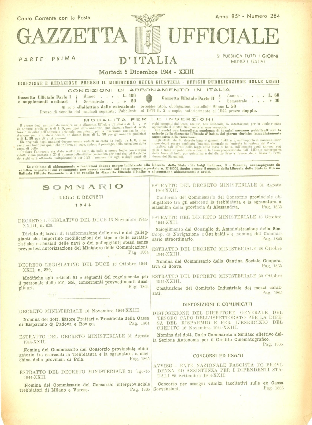 Documento originale, autentico 1944 GAZZETTA UFFICIALE RSI Divieto di trasformare navi in tempo di guerra 1