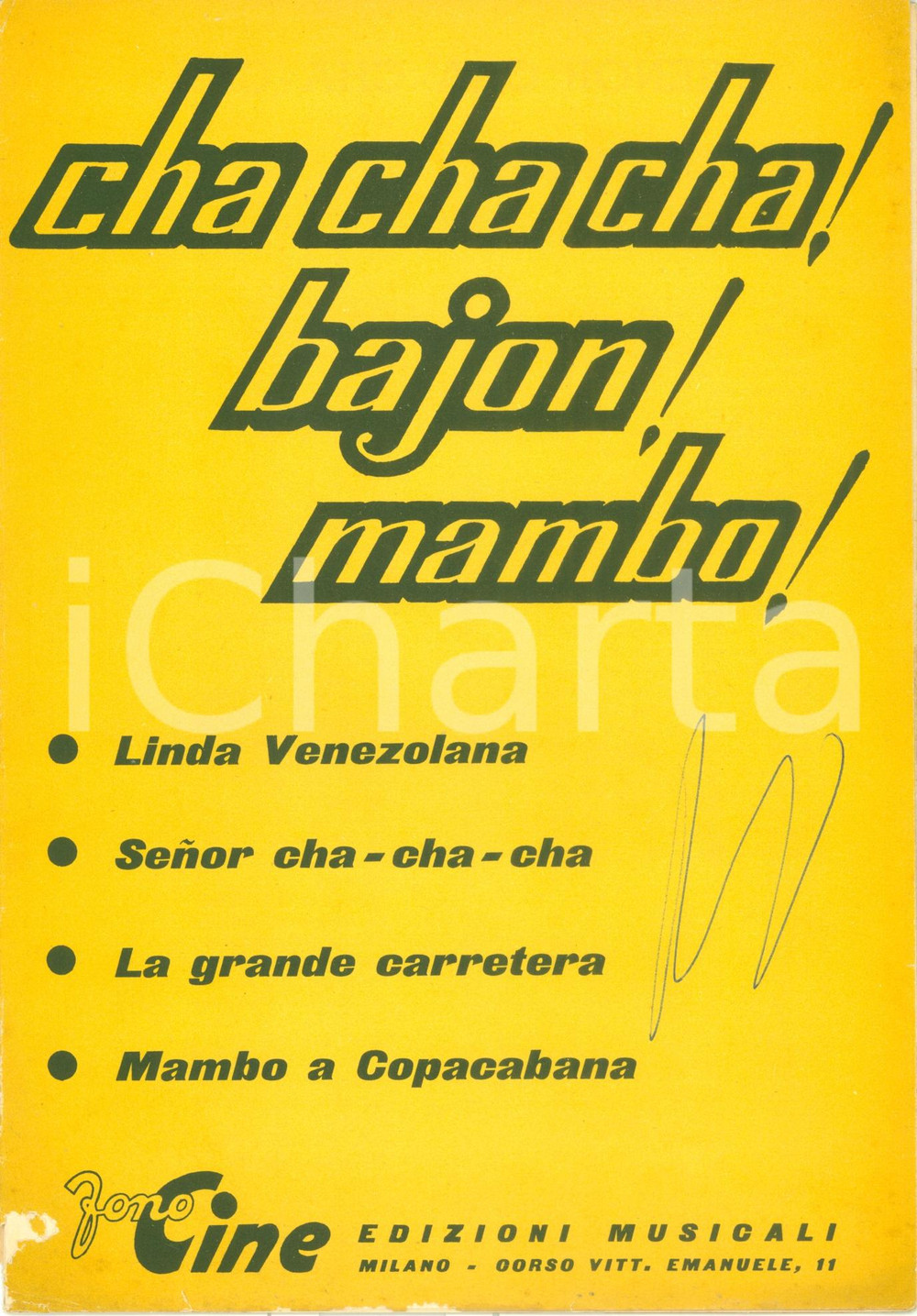 Oggetto da collezione cartaceo 1960 CHA CHA CHA Spartiti Mambo a COPACABANA Linda Venezolana Grande carretera 1
