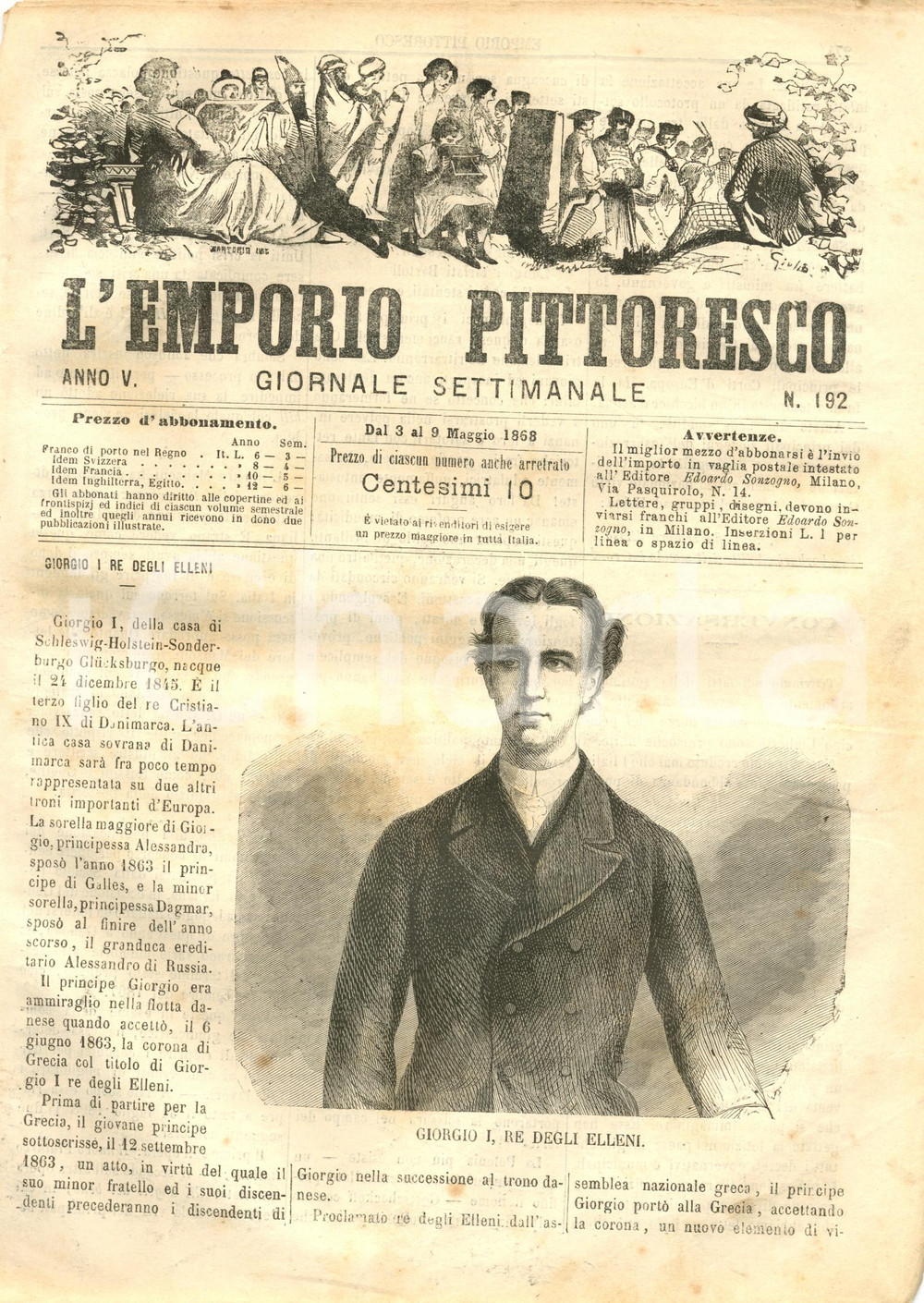 Giornale, rivista storica 1868 L EMPORIO PITTORESCO i CRETINI degenerazione da padre in figlio Rivista 1
