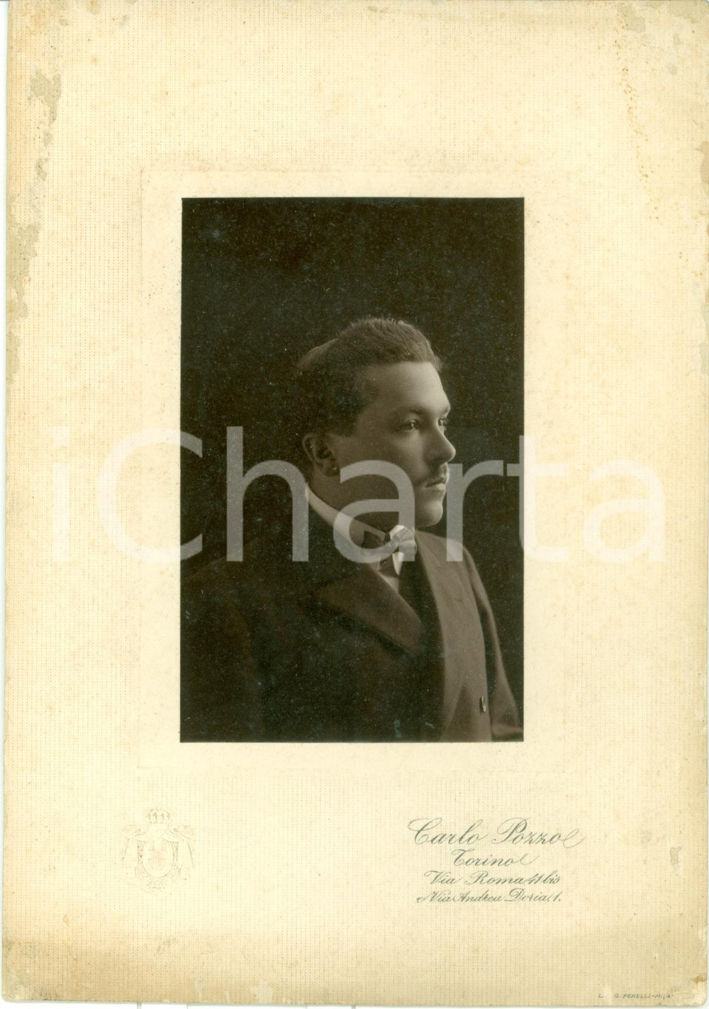 Fotografia d epoca originale 1920 ca TORINO Ritratto giovane gentiluomo Fotografo CARLO POZZO 1
