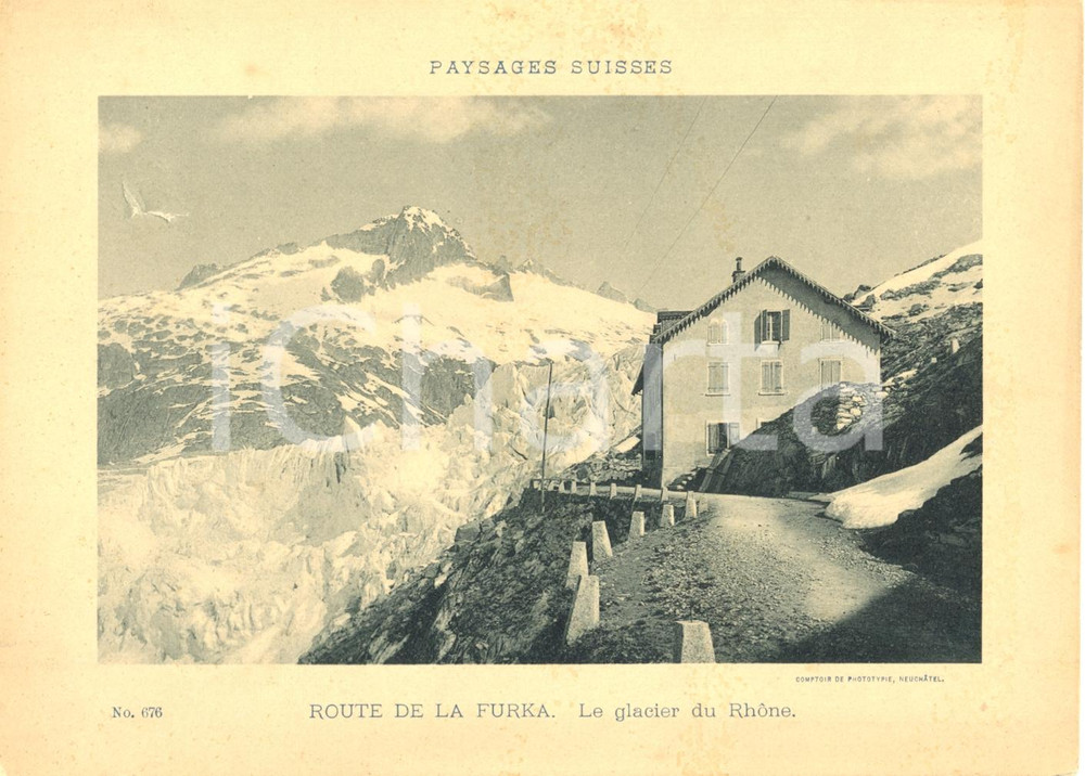 Cartolina originale da collezione 1940 ca OBERWALD CH Route de la Furka  Glacier du Rhone Cartoncino ILLUSTRATO 1