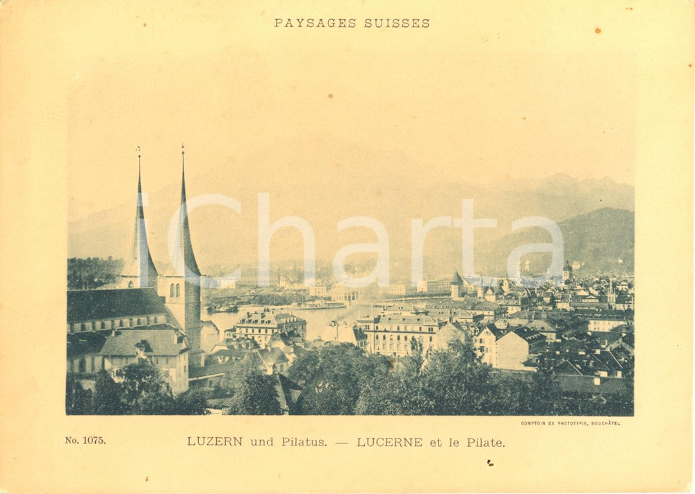 Cartolina originale da collezione 1940 ca LUZERN CH Paysage suisse  Lucerne et le Pilate Cartoncino ILLUSTRATO 1