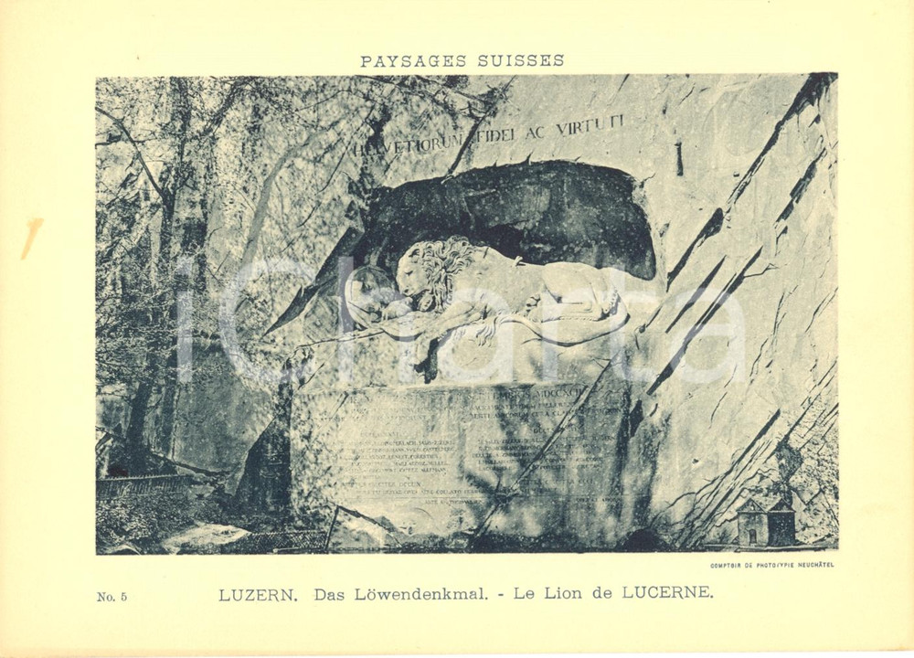Cartolina originale da collezione 1940 ca LUZERN CH Paysage  Das Lowendenkmal  Lion de Lucerne Cartoncino 1