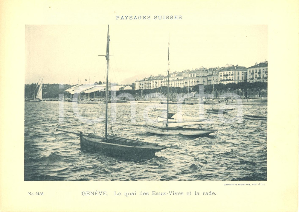 Cartolina originale da collezione 1940 ca GENEVE CH Paysage  Quai des EauxVives et la rade Cartoncino ANIMATO 1