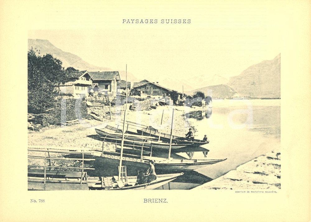Cartolina originale da collezione 1940 ca BRIENZ CH Paysages suisses  Veduta LAGO con barche Cartoncino ANIMATO 1