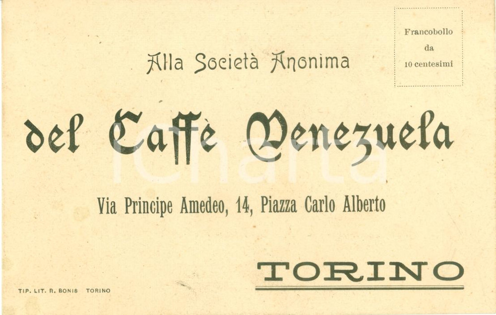 Materiale pubblicitario d’epoca 1900 ca TORINO Società Anonima CAFFE  VENEZUELA Cedola ordinazione 1