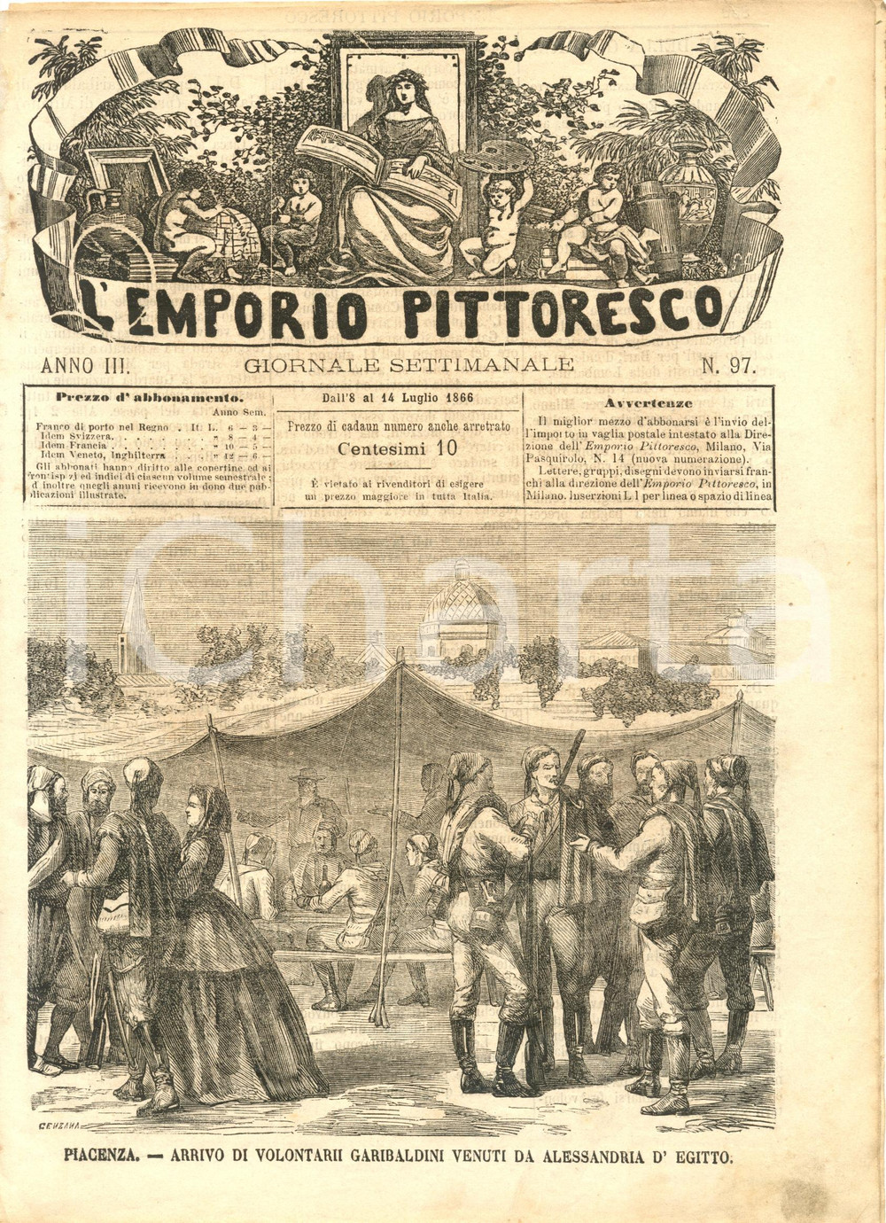 Giornale, rivista storica 1866 L EMPORIO PITTORESCO Garibaldini da ALESSANDRIA D EGITTO Rivista INCOMPLETA 1
