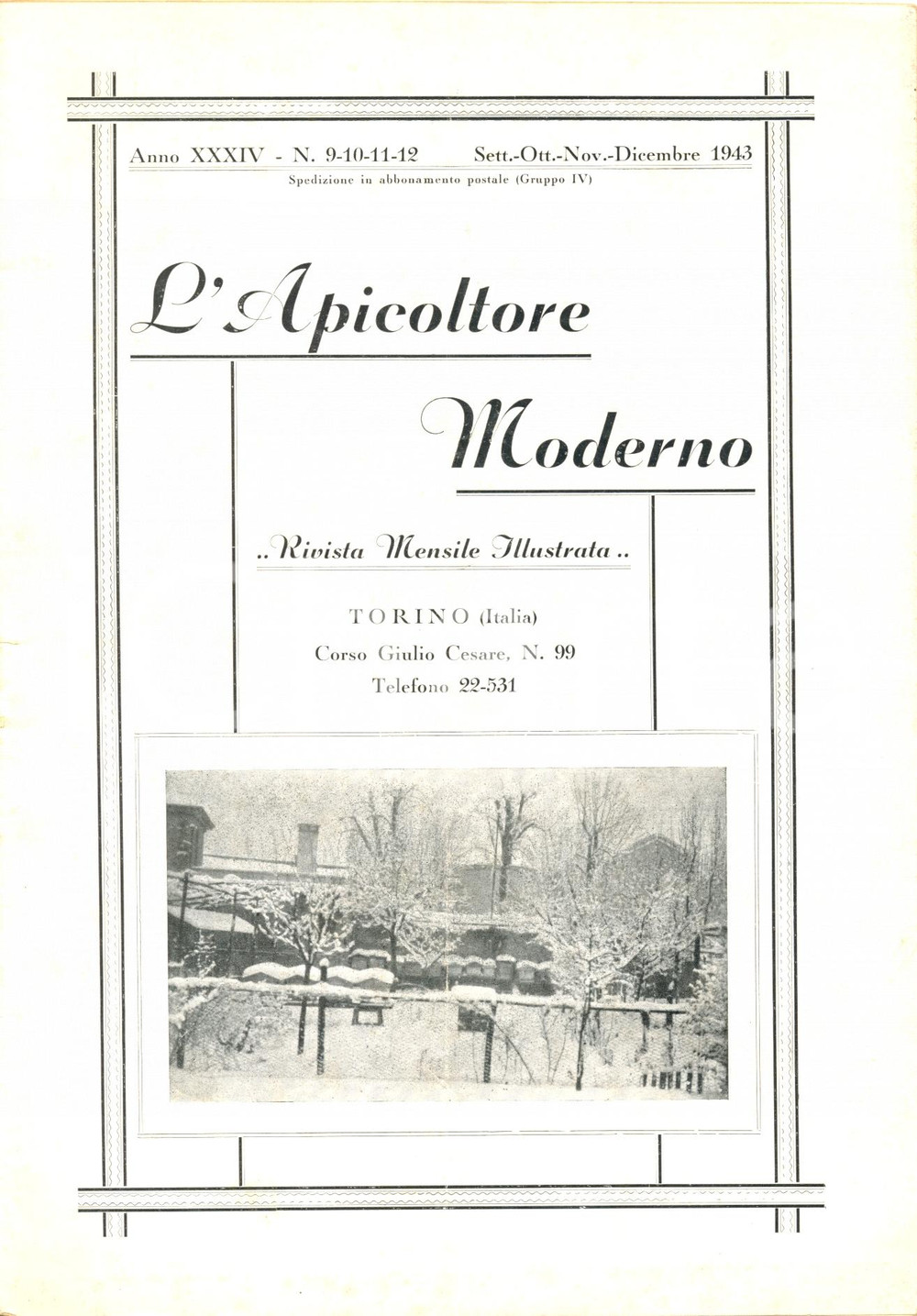 Giornale, rivista storica 1943 L APICOLTORE MODERNO Conoscere e curare la PESTE delle api Rivista 1