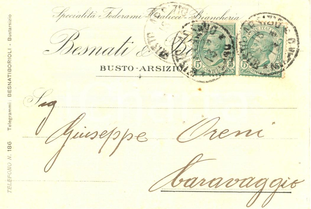 Cartolina originale da collezione 1913 BUSTO ARSIZIO VA Ditta BESNATI & BORIOLI Foderami  Biancheria Cartolina 1