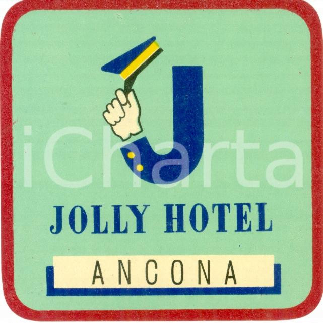 Materiale pubblicitario d’epoca 1950 ca ANCONA Etichetta pubblicitaria JOLLY HOTEL Illustrata 1