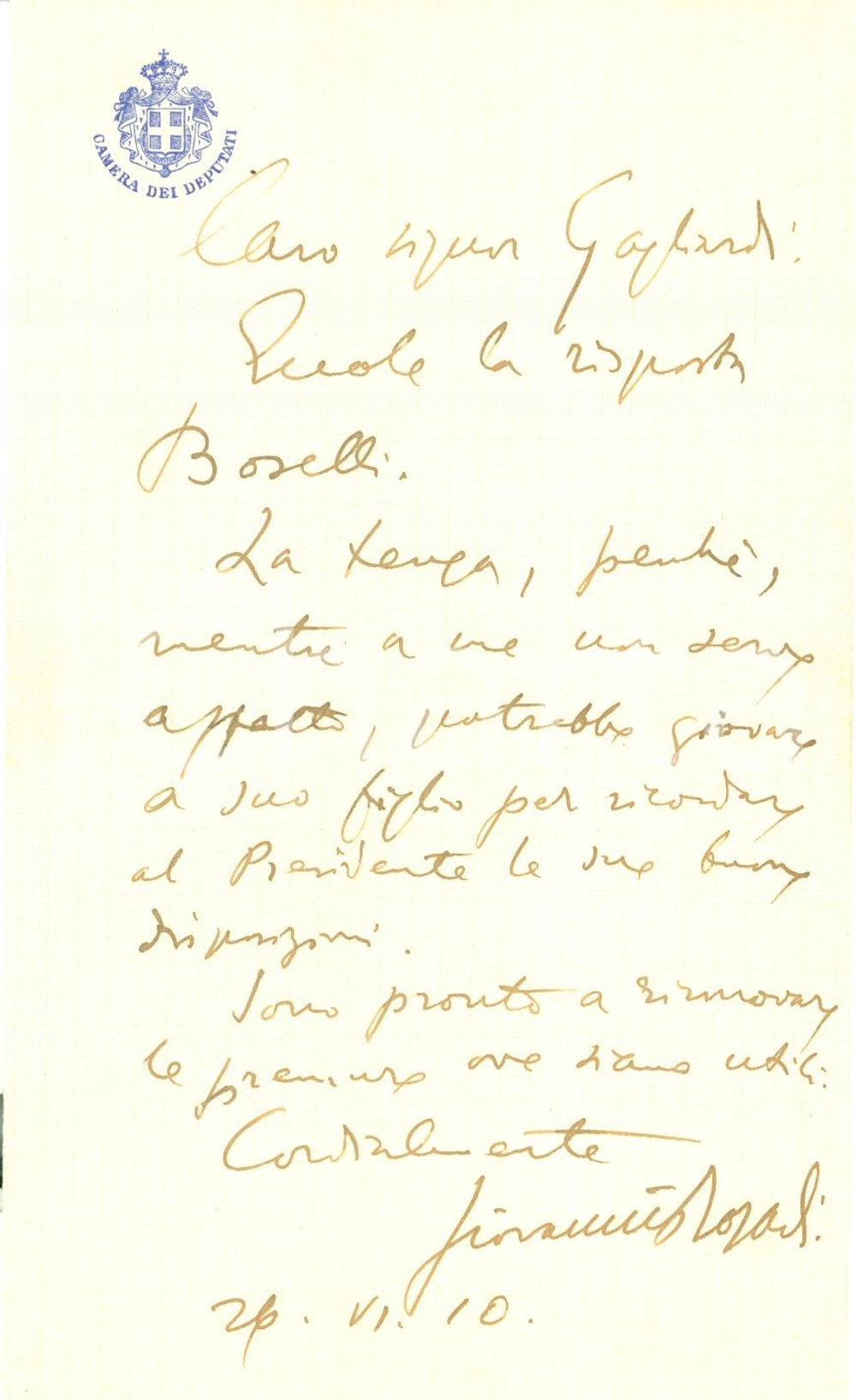 Autografo originale 1910 ROMA CAMERA DEPUTATI Giovanni ROSADI su lettera Paolo BOSELLI AUTOGRAFO 1