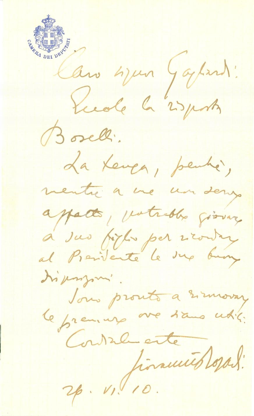Autografo originale 1910 ROMA CAMERA DEPUTATI Giovanni ROSADI lettera manoscritta AUTOGRAFO 1