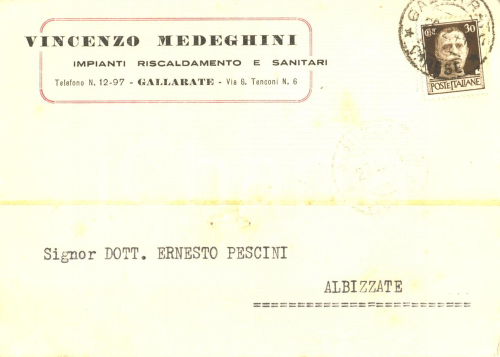 Cartolina originale da collezione 1944 GALLARATE VA Ditta Vincenzo MEDEGHINI Impianti riscaldamento Cartolina 1