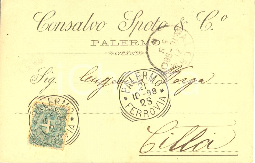 Cartolina originale da collezione 1898 PALERMO Ditta Consalvo SPOTO & C. Cartolina commerciale FP VG 1