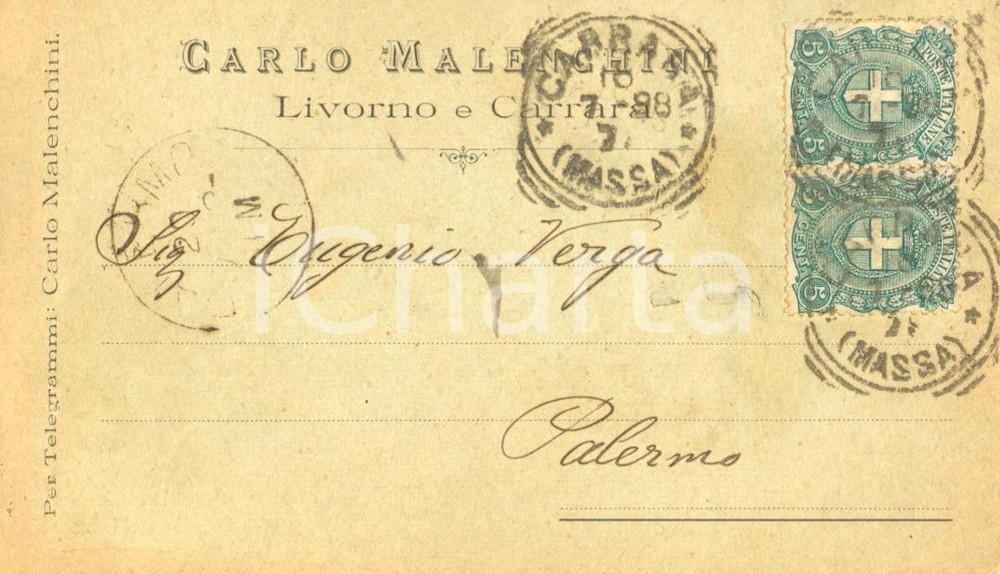 Cartolina originale da collezione 1898 CARRARA MS Carlo MALENCHINI nessuna spesa per cessiore ARCARA Cartolina 1