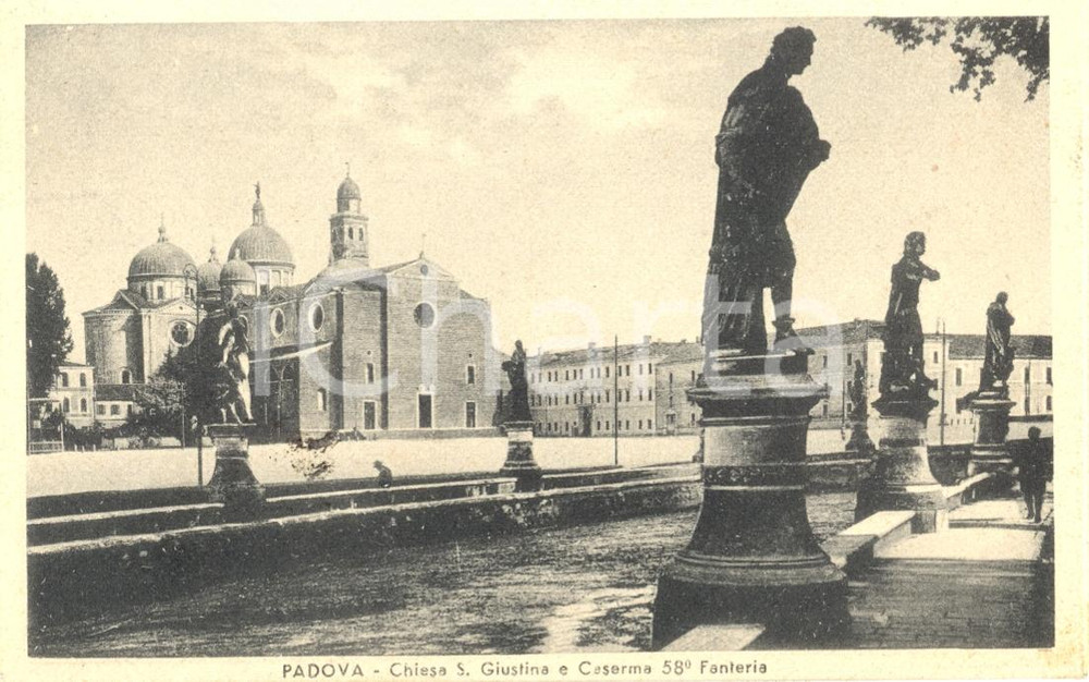 Cartolina originale da collezione 1943 PADOVA Veduta Chiesa SANTA GIUSTINA Caserma 58° FANTERIA Cartolina animata 1
