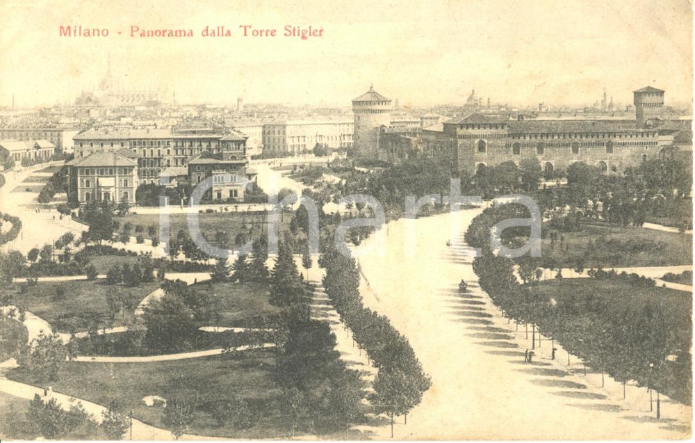 Cartolina originale da collezione 1920 ca MILANO Veduta generale dalla TORRE STIGLER Cartolina animata FP NV 1