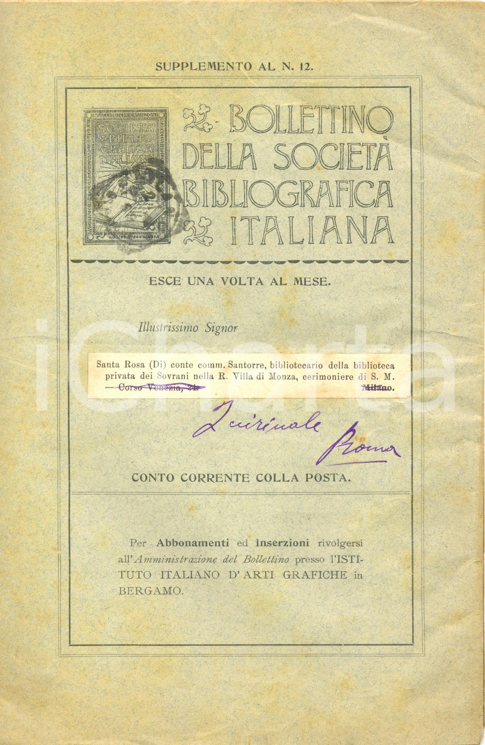 Giornale, rivista storica 1898 MILANO Bollettino SOCIETA  BIBLIOGRAFICA ITALIANA Indice AUTORI  MATERIE 1