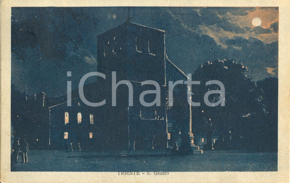 Cartolina originale da collezione 1925 TRIESTE Veduta della BASILICA DI SAN GIUSTO Cartolina animata FP VG 1
