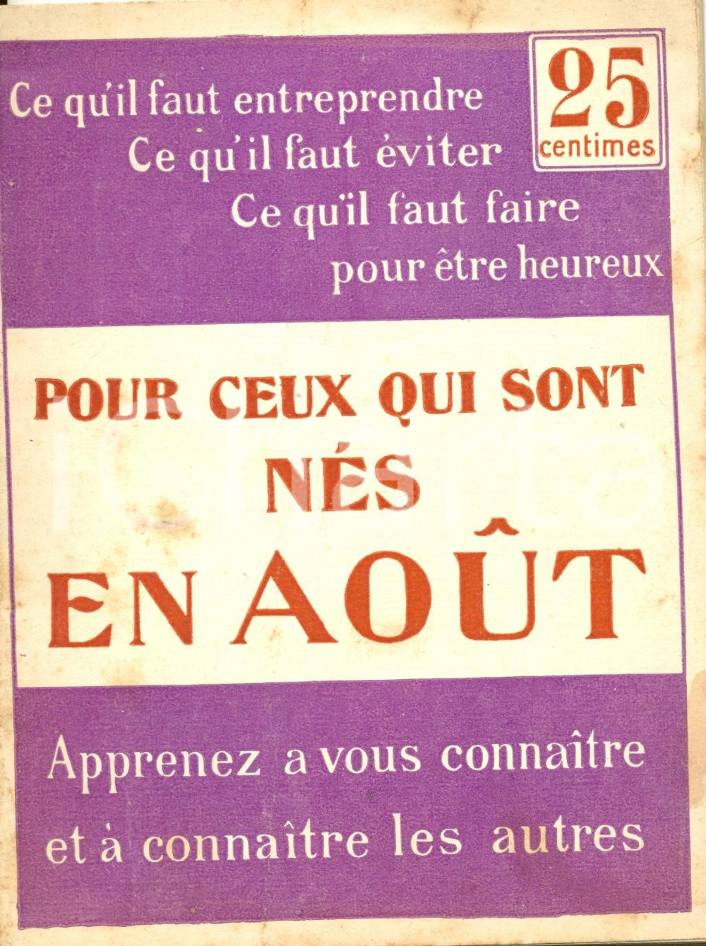 Libro, pubblicazione d epoca 1950 ca PARIS Pour ceux qui sont nÃ©s en aout HOROSCOPE Edizione ARRAULT 1