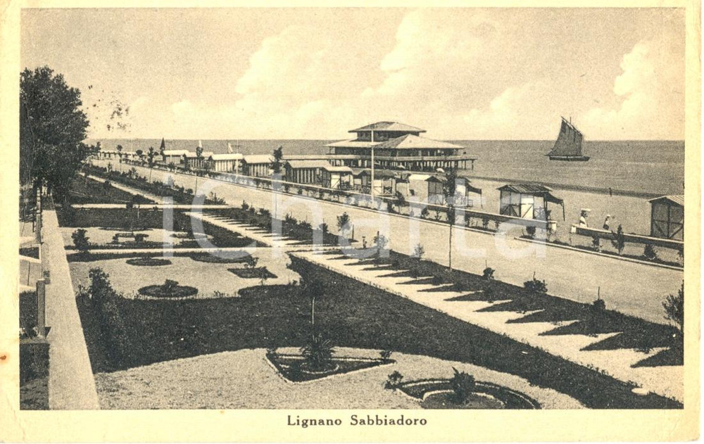 Cartolina originale da collezione 1944 LIGNANO SABBIADORO UD Veduta spiaggia  VELA Cartolina animata FP VG 1