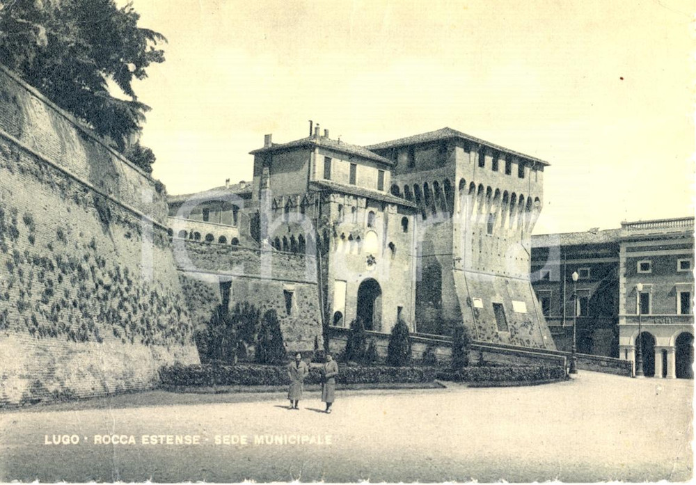 Cartolina originale da collezione 1949 LUGO RA Veduta della ROCCA ESTENSE Cartolina animata FG VG 1