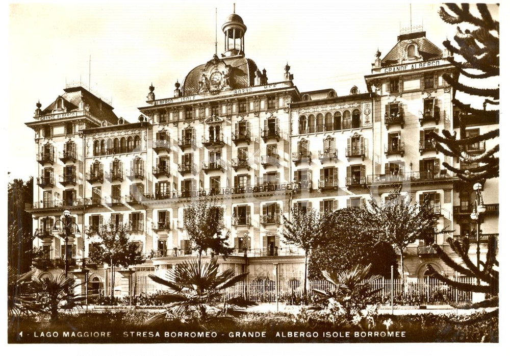 Cartolina originale da collezione 1945 ca STRESA VB Veduta GRANDE ALBERGO ISOLE BORROMEE Cartolina animata FG NV 1