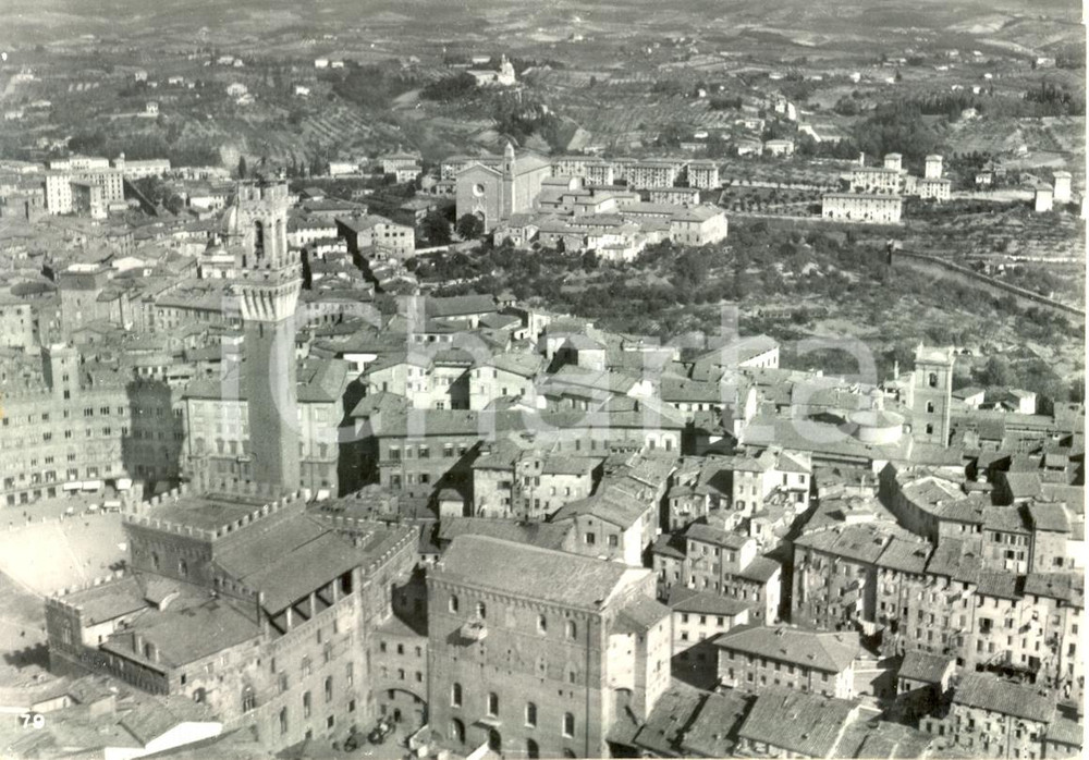 Cartolina originale da collezione 1950 ca SIENA Panorama aereo e Piazza del Campo Cartolina postale FG NV 1