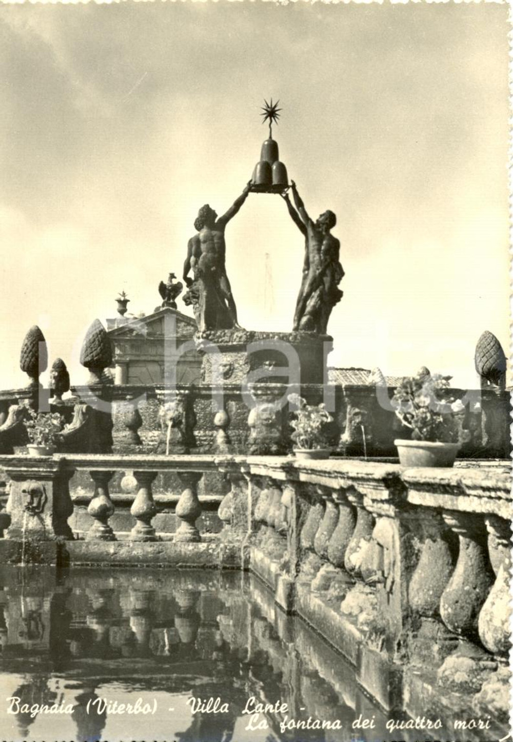 Cartolina originale da collezione 1958 BAGNAIA VT Veduta della Fontana dei QUATTRO MORI Cartolina postale FG VG 1