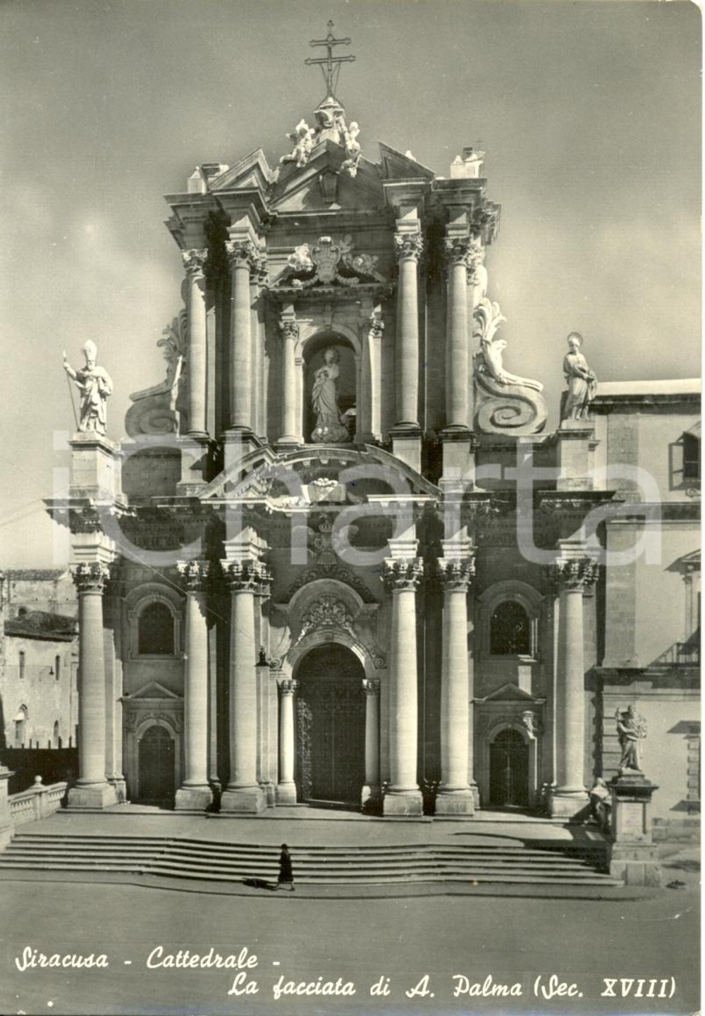 Cartolina originale da collezione 1957 SIRACUSA La facciata della cattedrale di ANDREA PALMA Cartolina animata FG 1