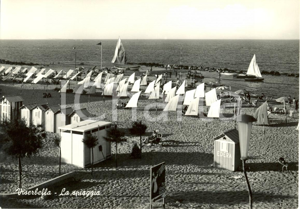 Cartolina originale da collezione 1955 ca VISERBELLA RN Veduta della spiaggia VILLA EDERA Cartolina animata FG 1