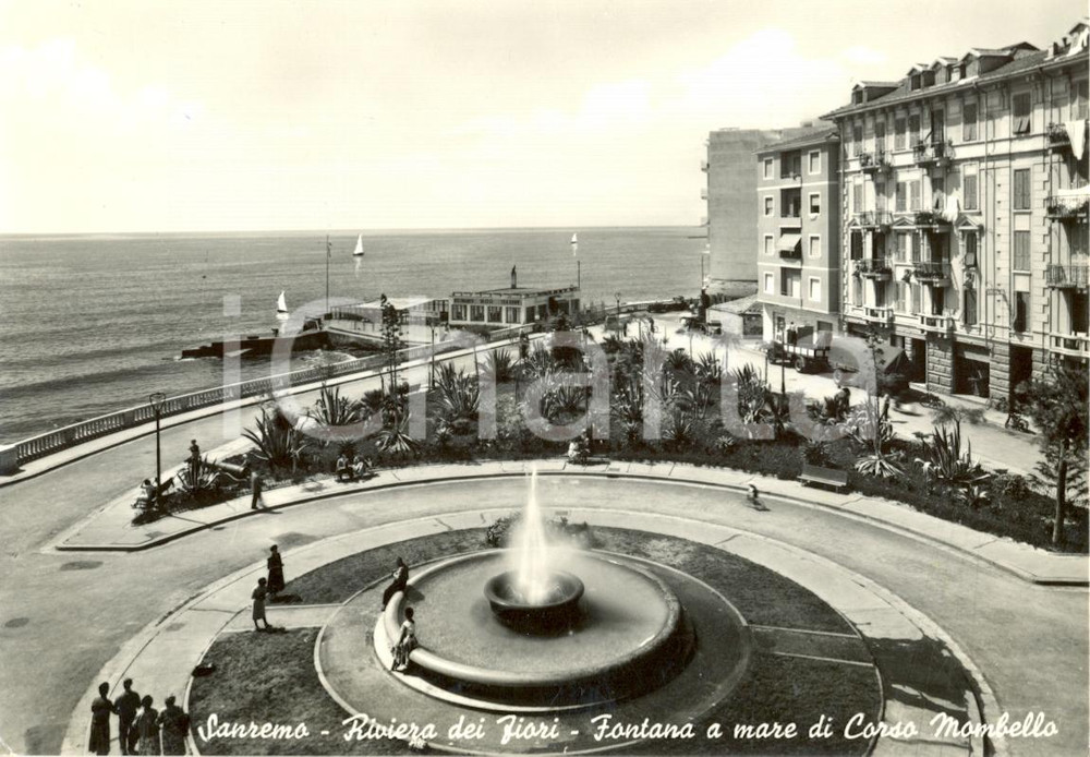 Cartolina originale da collezione 1955 SANREMO IM Fontana a mare di CORSO MOMBELLO Ristorante Cartolina animata 1
