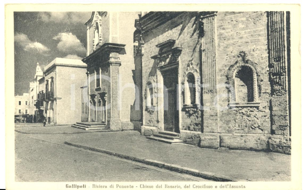 Cartolina originale da collezione 1930 ca GALLIPOLI LE Chiese del ROSARIO CROCIFISSO ASSUNTA riviera di Ponente 1