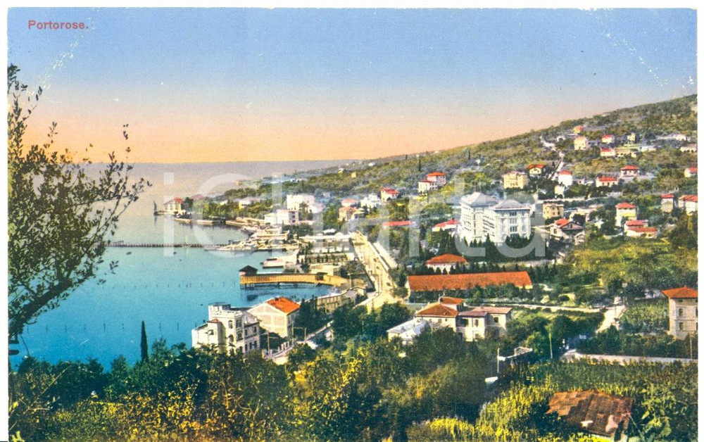 Cartolina originale da collezione 1920 ca PIRANO SLOVENIA LocalitÃ  PORTOROSE panorama con lungomare FP NV 1