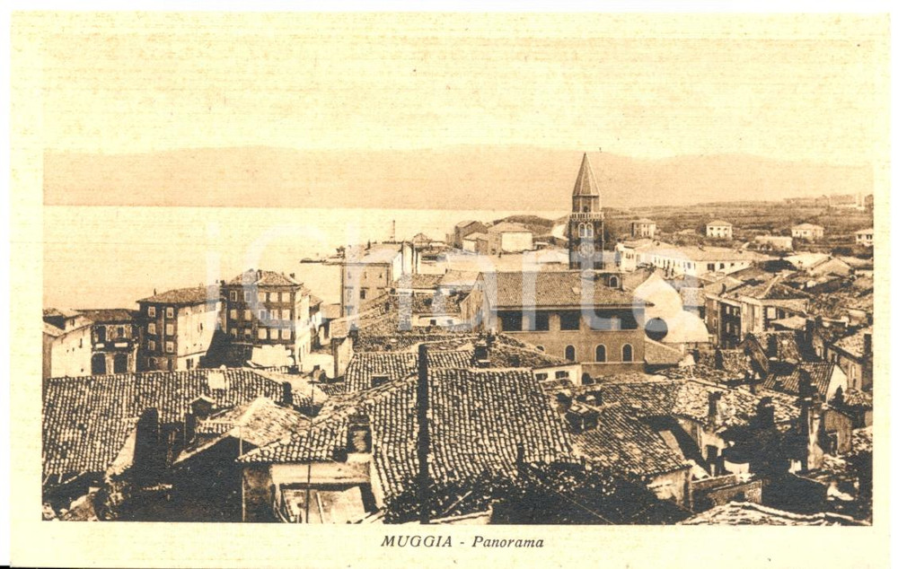 Cartolina originale da collezione 1935 MUGGIA TS Panorama con chiesa SANTI GIOVANNI e PAOLO Cartolina FP NV 1