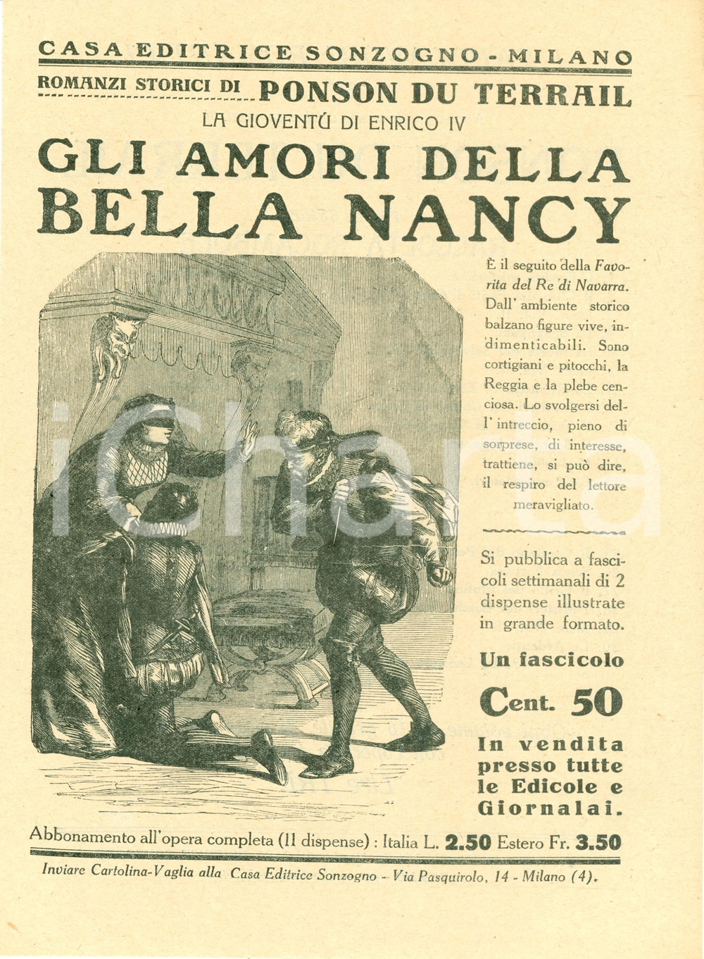 Oggetto da collezione cartaceo 1925 ca SONZOGNO Ponson du Terrail Amori della bella NANCY VOLANTINO ILLUSTRATO 1