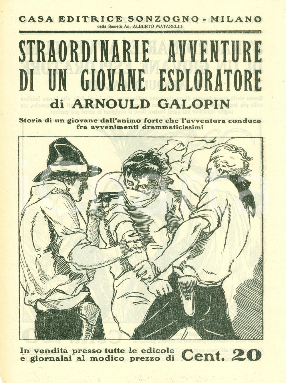 Oggetto da collezione cartaceo 1925 ca SONZOGNO Arnould GALOPIN Avventure esploratore VOLANTINO ILLUSTRATO 1