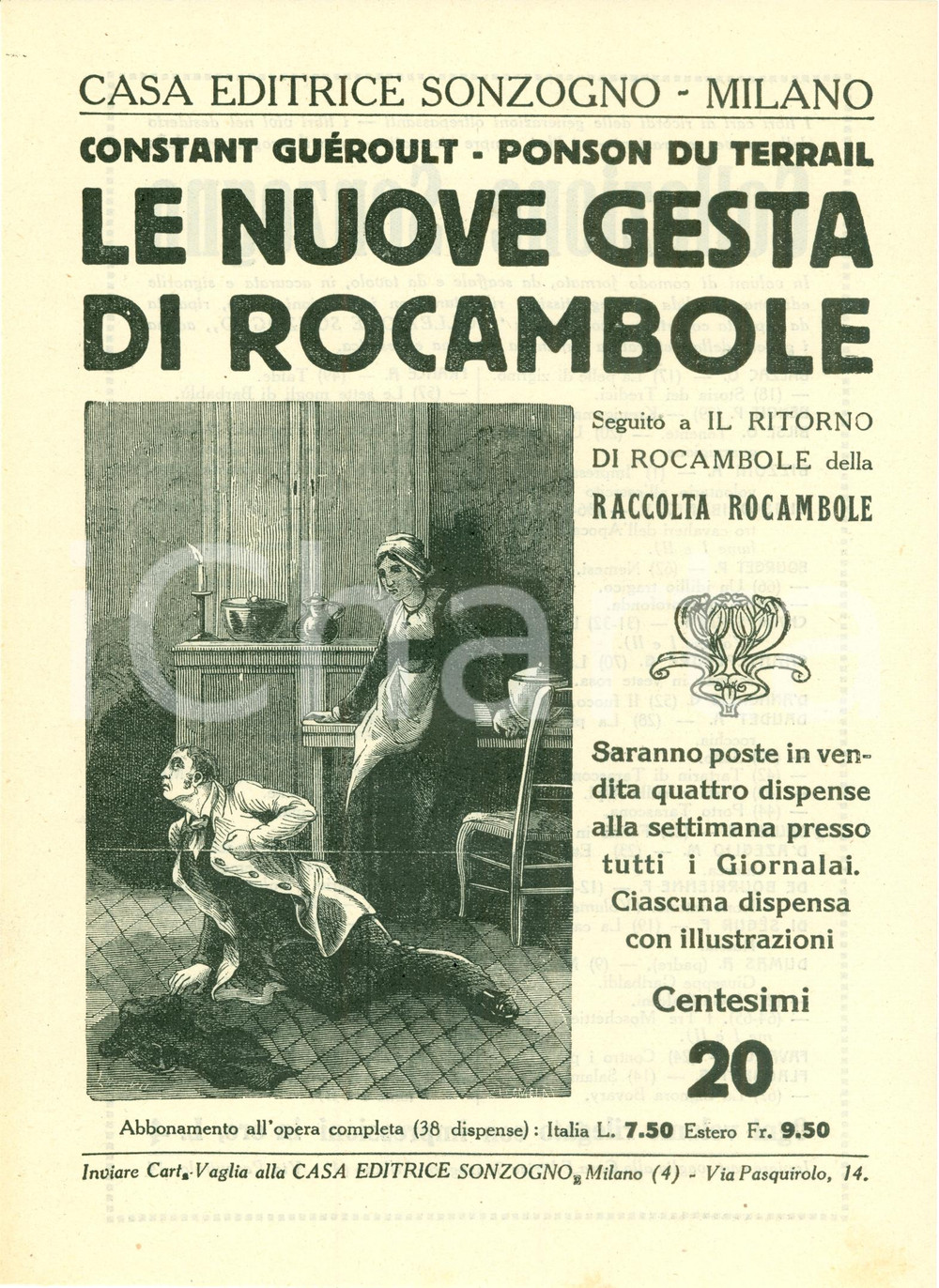 Oggetto da collezione cartaceo 1925 ca SONZOGNO Ponson du Terrail Gesta di ROCAMBOLE VOLANTINO ILLUSTRATO 1