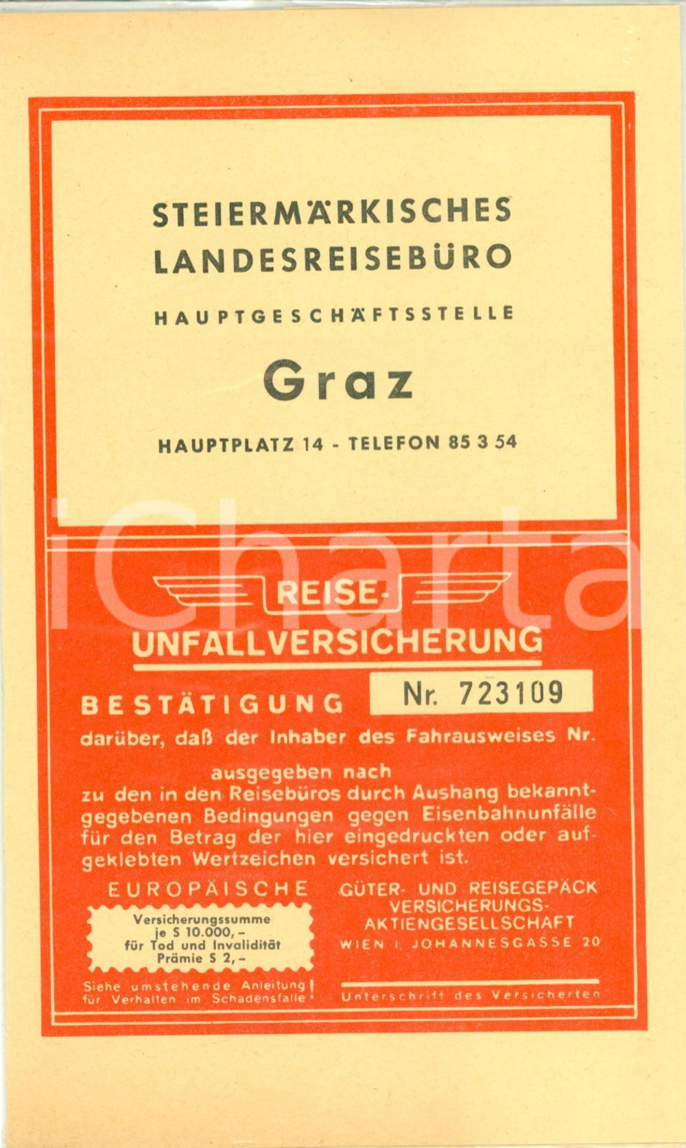 Materiale pubblicitario d’epoca 1950 ca GRAZ AU Ufficio turistico SteiermÃ¤rkisches Landesreiseburo PELIKAN 1