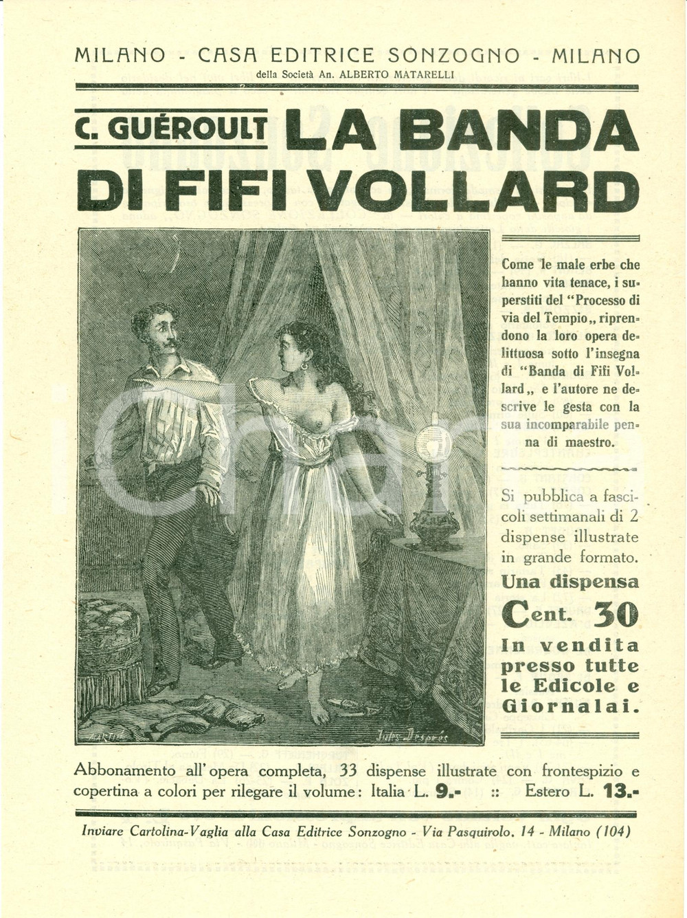 Oggetto da collezione cartaceo 1925 ca SONZOGNO Constant GUEROULT Fifi VOLLARD Volantino ILLUSTRATO erotico 1