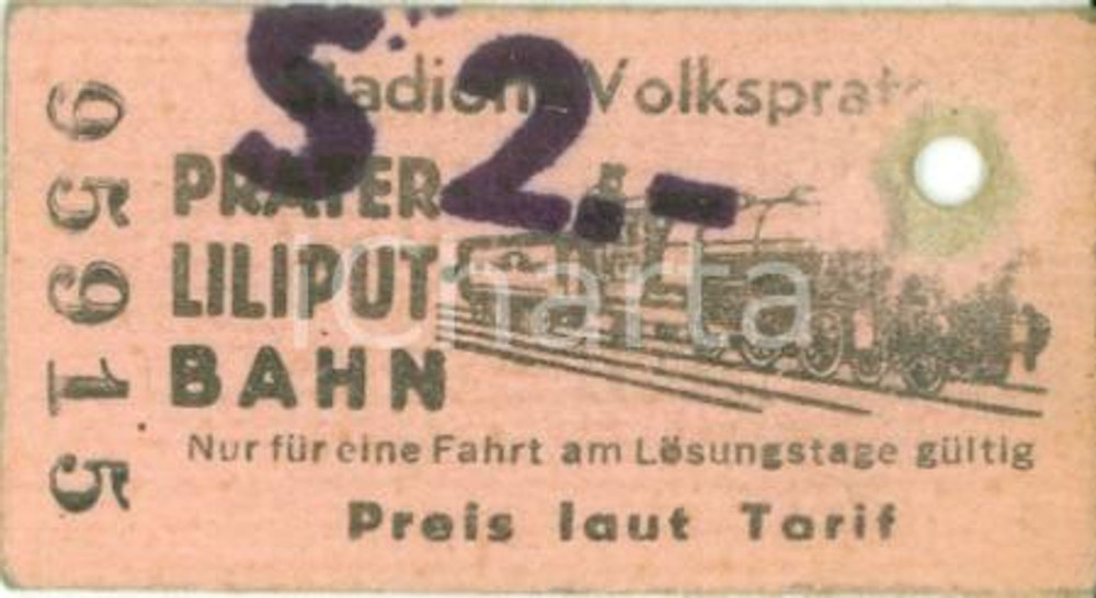 Oggetto da collezione cartaceo 1959 WIEN AU Biglietto ferroviario PRATER LILIPUTBAHN con foratura 1