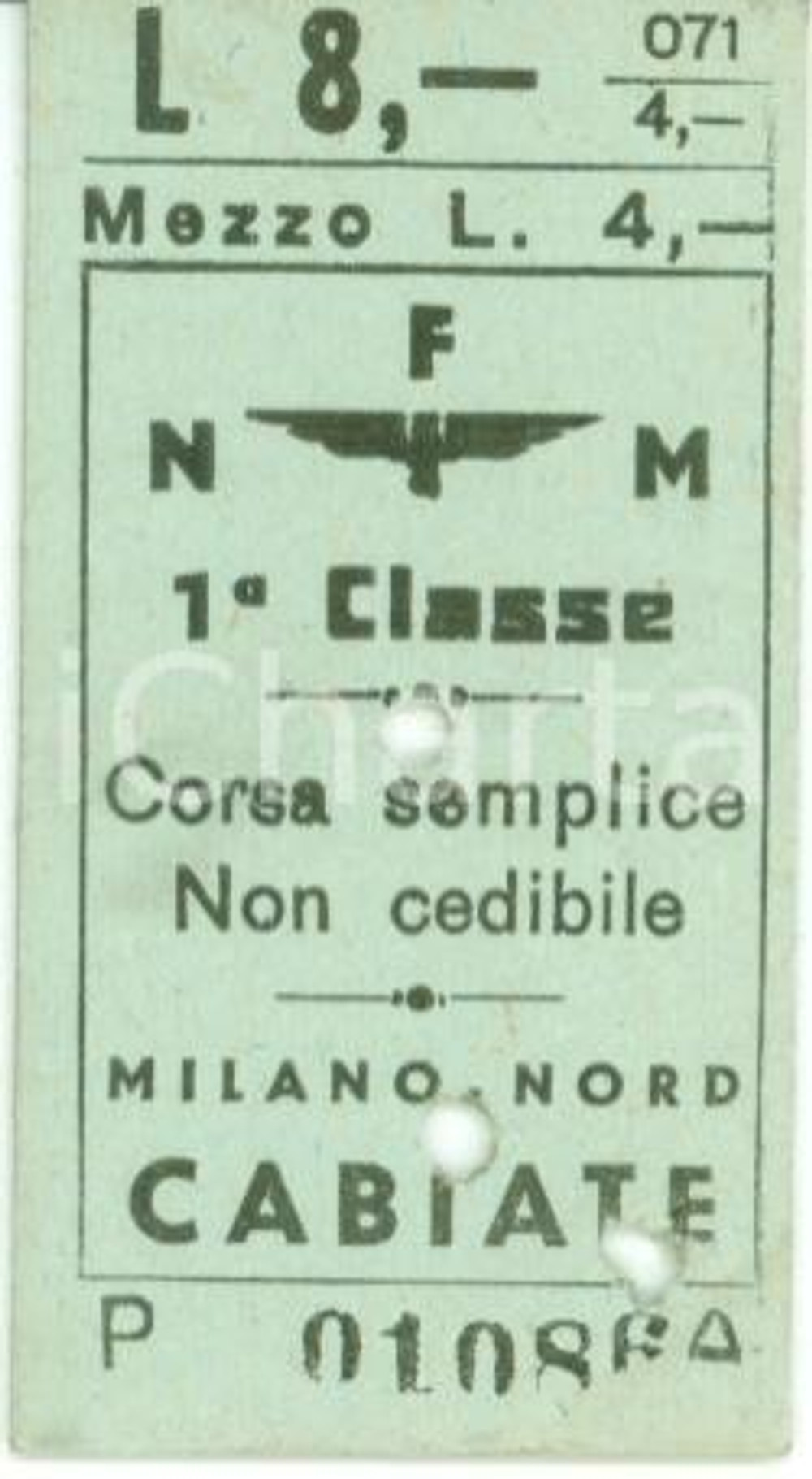 Oggetto da collezione cartaceo 1950 FERROVIE NORD MILANO Biglietto ferroviario per CABIATE Prima classe 1