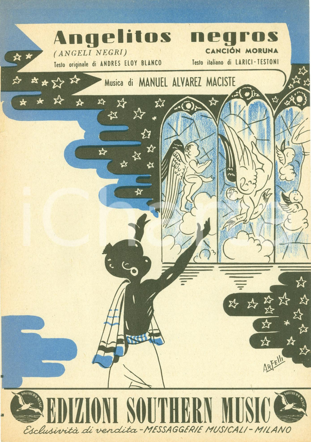Oggetto da collezione cartaceo 1949 Andres Eloy BLANCO Angelitos Negros Spartito illustrato ARFELLI 1