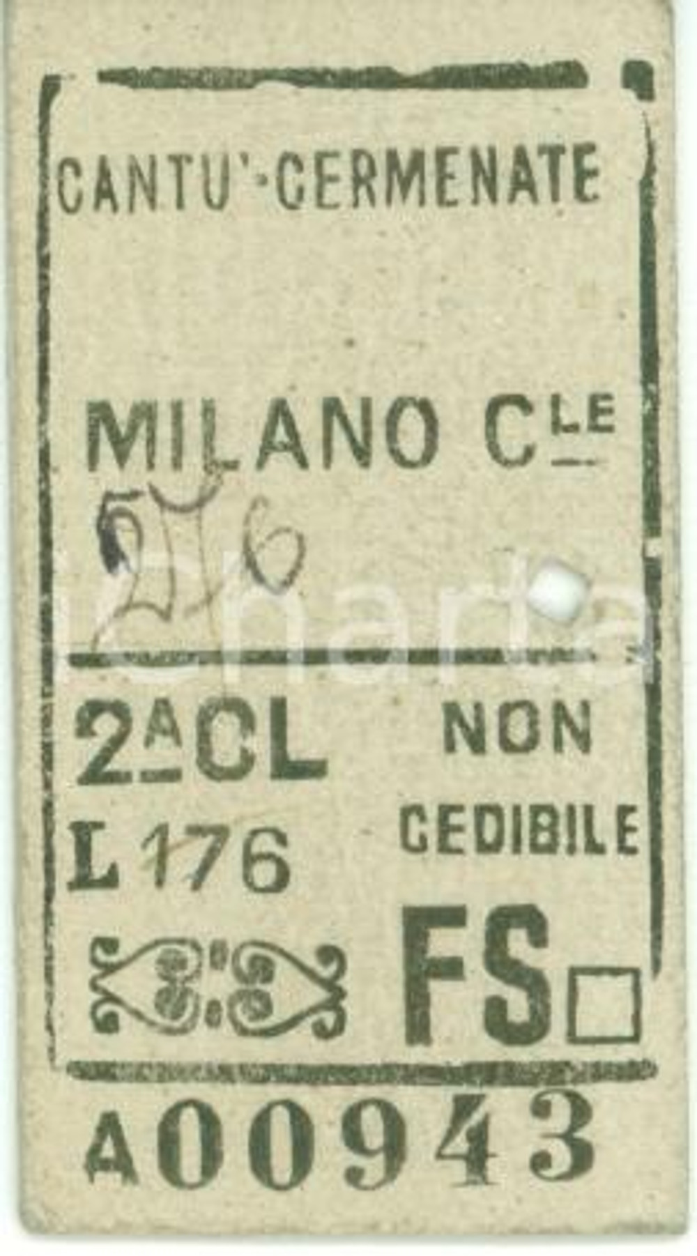 Oggetto da collezione cartaceo 1950 FERROVIE DELLO STATO Biglietto ferroviario CANTU  CERMENATE  MILANO 1